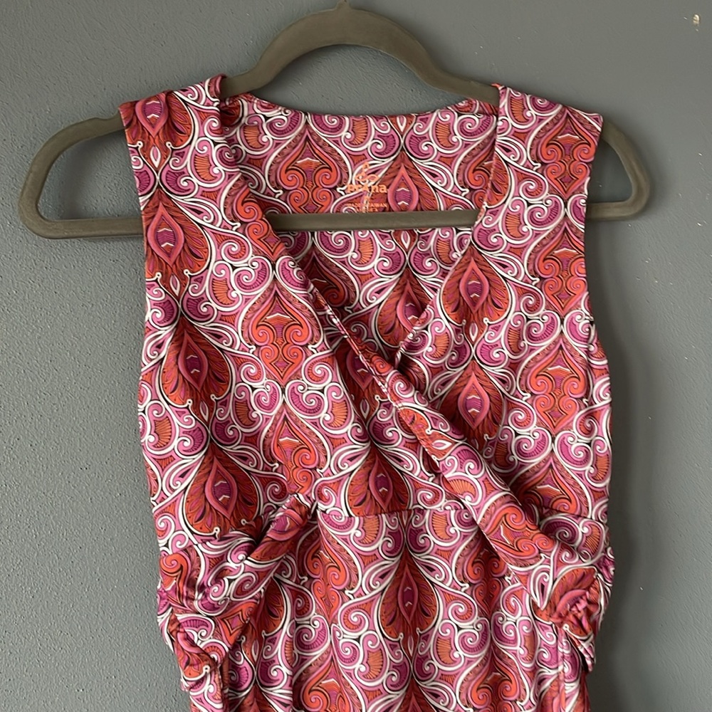 Prana Cece Faux Wrap Dress Boho Travel friendly Indian Print Twist Sash Medium - Picture 3 of 8